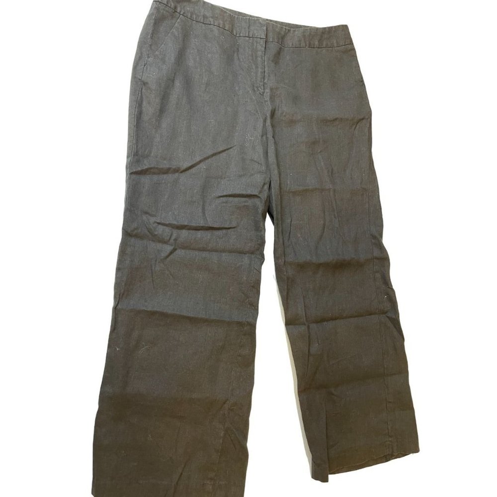 Relativity Womens Dress Pants Linen High Rise Straight Leg Charcoal Black SZ 14P